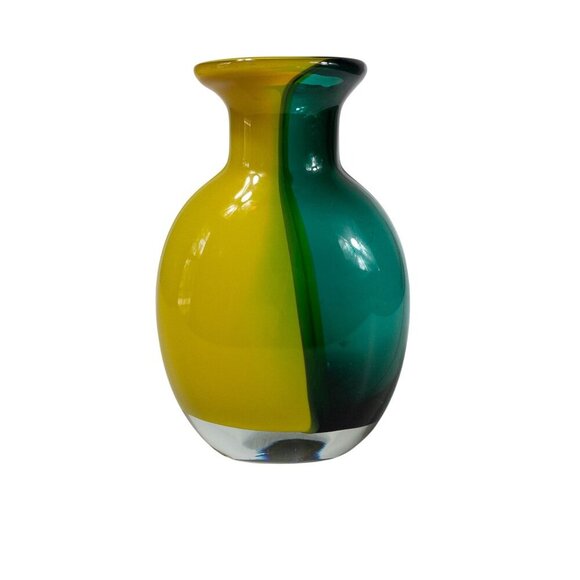 Vintage Murano Hand-Blown Art Glass Vase Green & Yellow Gradient Design 9" Tall - Picture 10 of 11